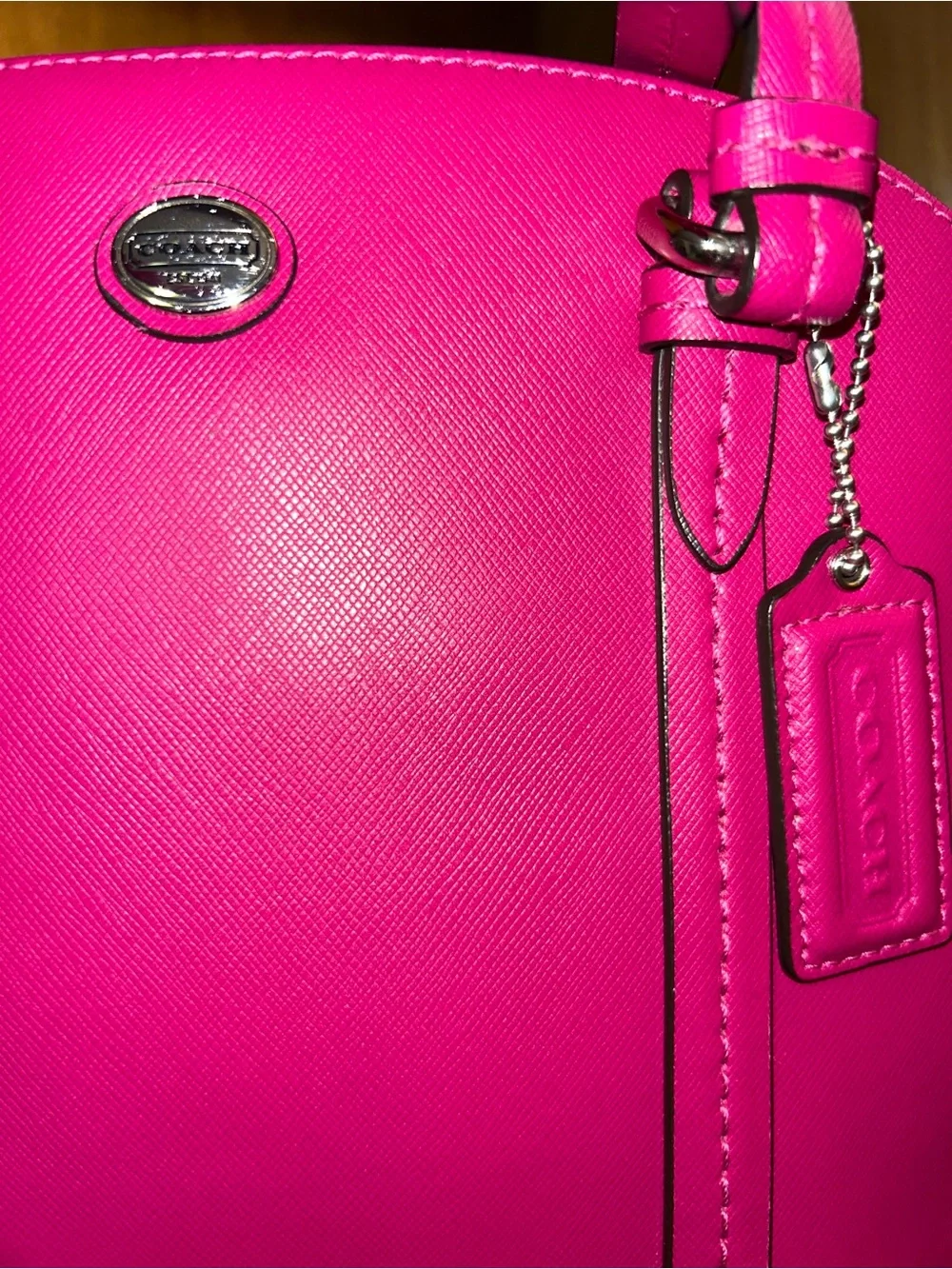 Coach Pebbled Leather Dome Satchel in Hot Pink/Fusia